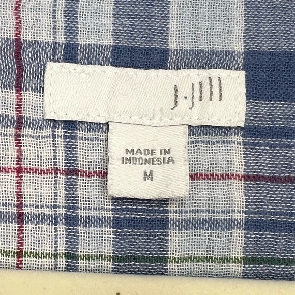 J.Jill 100% Cotton Gauzy Plaid Button Down Shirt Seaport Blue Size Medium - Picture 10 of 10